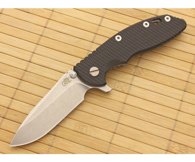 Hinderer Knives XM-18 3.5" Black Spear Point Flipper Battle Gray Ti - HK-XM-18BLK-35SRF-BG