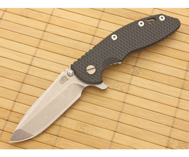 Hinderer Knives XM-18 3.5" Stonewash Spanto Flipper Green & Black G10 - HK-XM18-35-059
