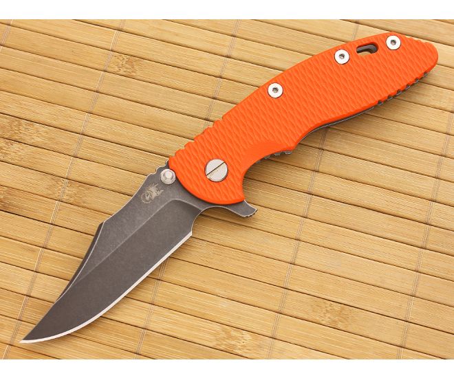 Hinderer Knives XM-18 3.5" DLC Bowie Flipper Orange Working Finish Frame - HK-XM18-35-029