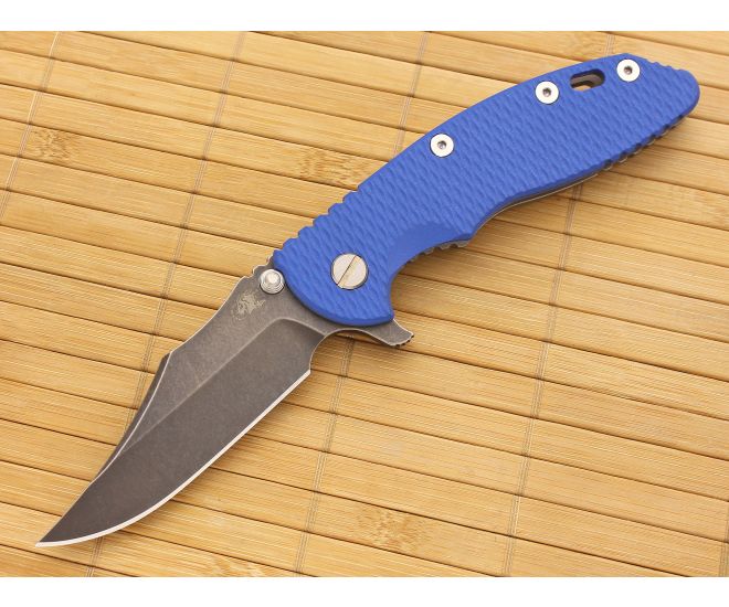 Hinderer Knives XM-18 3.5" DLC Bowie Flipper Blue Working Finish Frame - HK-XM18-35-030