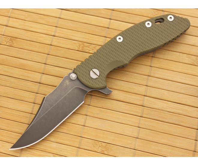 Hinderer Knives XM-18 3.5" DLC Bowie Flipper OD Green Working Finish Frame - HK-XM18-35-035