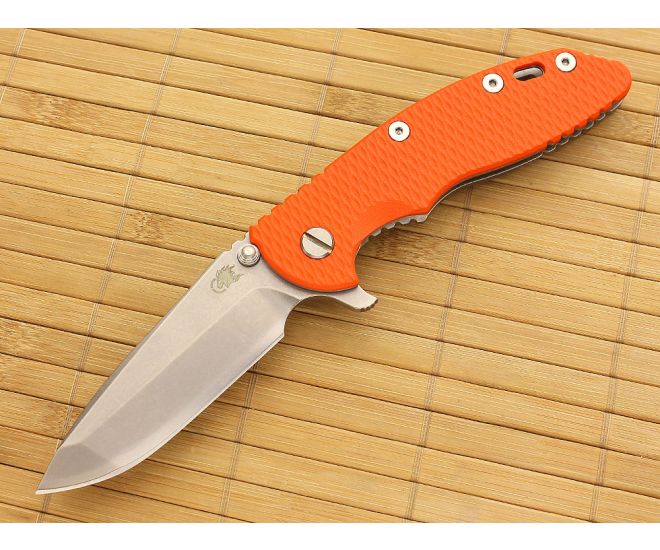 Hinderer Knives XM-18 3.5" Stonewash Spanto Flipper Orange G10 - HK-XM18-35-050
