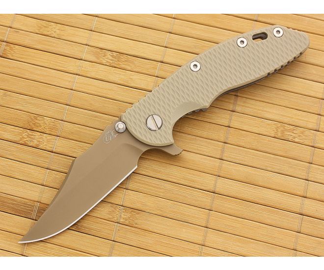 Hinderer Knives XM-18 3.5" FDE DLC Bowie Flipper Sand Working Finish Frame - HK-XM18-35-053