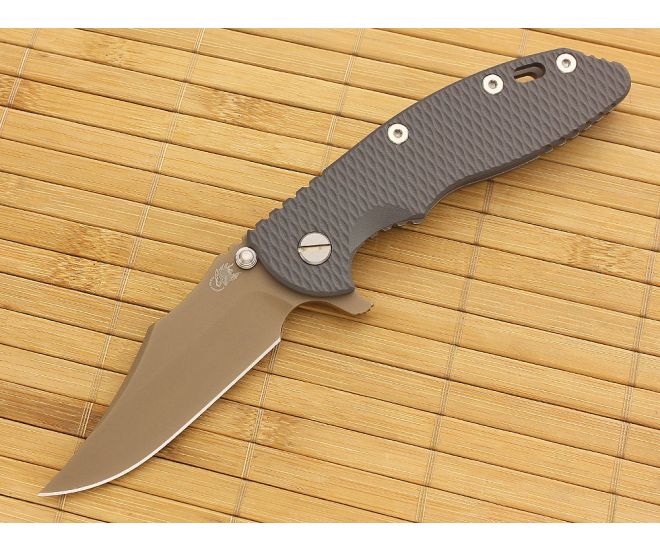 Hinderer Knives XM-18 3.5" FDE DLC Bowie Flipper Gray Working Finish Frame - HK-XM18-35-054