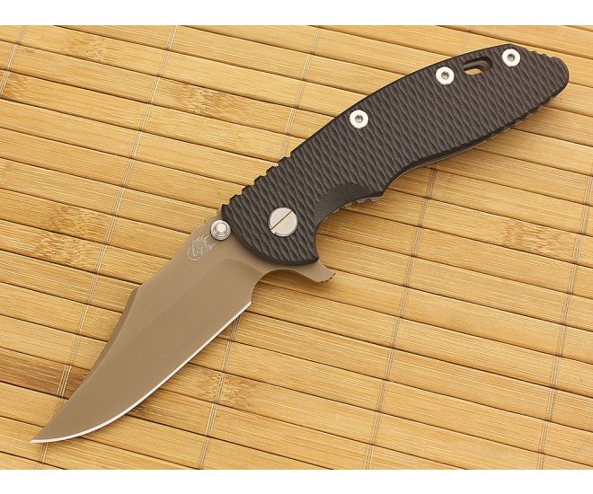 Hinderer Knives XM-18 3.5" FDE DLC Bowie Flipper Black Working Finish Frame - HK-XM18-35-057