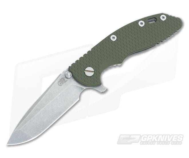 Hinderer Knives XM-18 3.5" OD Green Spanto Flipper Stonewashed - HK-XM18-35-083