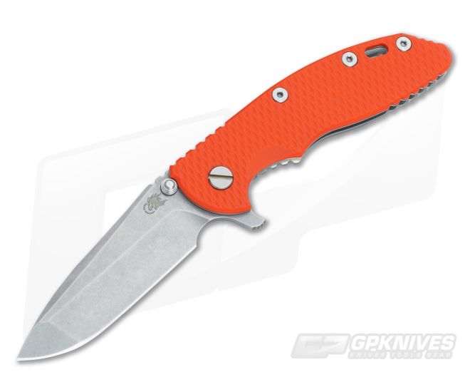 Hinderer Knives XM-18 3.5" Orange Spanto Flipper Stonewashed - HK-XM18-35-085