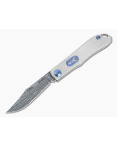D Rocket Design Mini Lanny's Clip Point Vegas Forge Damascus Titanium Slip Joint Folder 0022