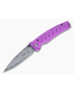 Mcusta Fusion San Mai Damascus Purple Aluminum Liner Lock Folding Knife 0162D