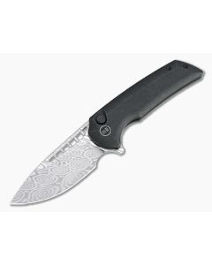 WE Knives x Ferrum Forge Mini Malice Damasteel Stonewashed Black Ti Button Lock Flipper WE054BL-DS1