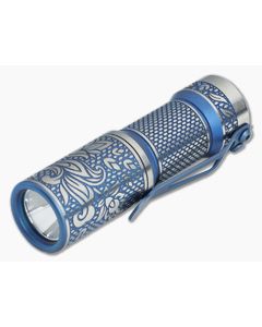 CWF Arcadian Hitex Paisley Engraved Blue Titanium Flashlight (4500K)