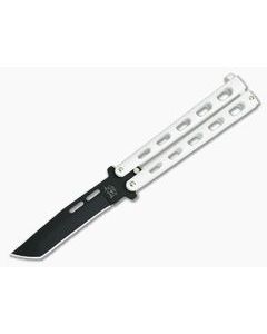 Bear and Son Cutlery Black Tanto Point White Butterfly Knife 115TANW