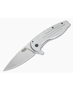 SOG Aegis FLK Stonewashed Stainless Steel Frame Lock Flipper 14-41-02-42