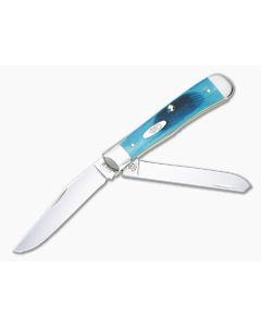 Case Trapper Caribbean Blue Sawcut Jig Bone Slip Joint Folder 25592