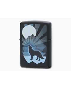 Zippo Lighter Matte Black Wolf and Moon Design