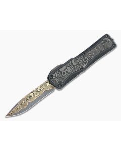 Heretic Custom Colossus Recurve Bakers Forge Damascus Black Dunes Fat Carbon OTF Automatic 4726