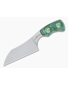 Lhotak Designs Neck Knife Green Box Elder Burl Wood with Red G10 Liner ATI 425 Wharncliffe Blade 4945