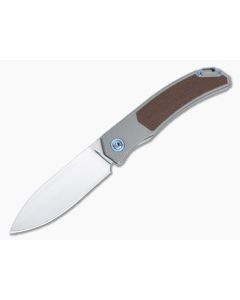 Burger Custom Urban XL Front Flipper Titanium Brown Micarta Inlay Blue Hardware Satin M390 Spear Point 4957