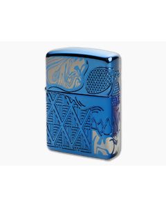 Zippo Windproof Lighter Skull Design High Polish Blue MultiCut Engraved Armor Case 49705