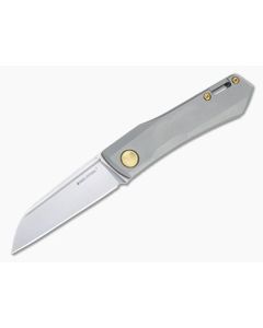 Real Steel Solis Sheepsfoot Satin N690 Gold/Gray Titanium Slip Joint Folder 7062G