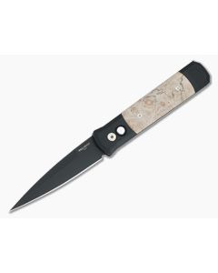 Protech Godfather Maple Burl Wood Black DLC Blade 