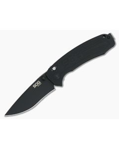 SOG Banner Black Cerakote Plain S35VN Aluminum USA Assisted Button Lock Folder BA1001-BX