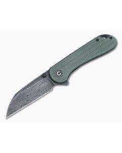 CIVIVI Elementum Liner Lock Flipper Green Canvas Micarta Damascus Wharncliffe Blade C18062AF-DS1