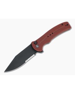 CIVIVI Cogent Button Lock Flipper Serrated Black Stonewashed 14C28N Burgundy G10 Folder C20038E-2