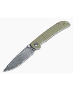 CIVIVI Imperium Black Hand Rubbed Damascus Olive Micarta Front Flipper C2107DS-2