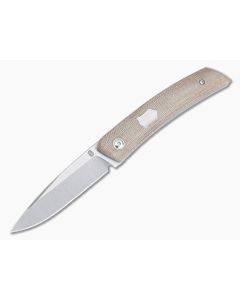 Jared Oeser F22 KICKSTOP Flipper Satin Shield Brown Canvas Micarta Folding Knife