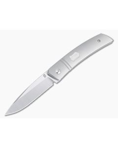 Jared Oeser F22 KICKSTOP Flipper Satin Shield Faux Bolster Titanium Folding Knife