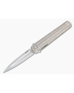 MKM x Zieba Flame Light Flipper Dagger Stonewashed M390 Natural Micarta Folder FL02L-NC
