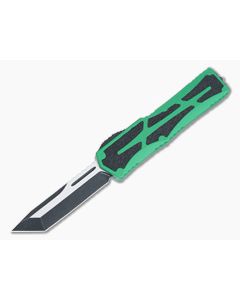 Heretic Colossus Green Handle With Traction Inlays Battleworn Black MagnaCut Tanto OTF Automatic H040-14A-GRN