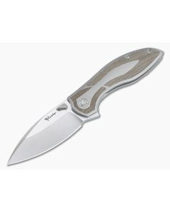 Reate Knives IRON-X Flipper Satin M390 Green Canvas Micarta Inlaid Titanium Folder