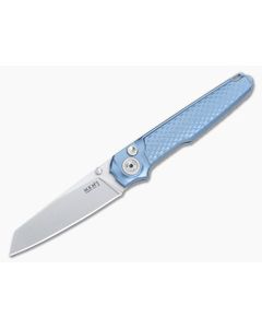 MKM Miura Button Lock Folder Blue Integral Ti Handle Satin M390 Blade MI-TBL