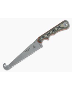 TOPS Knives Muley Saw and Gut Hook Stonewashed 154CM Tan Camo G10 Fixed Blade MSAW-01