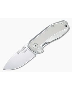 LionSteel Nano Frame Lock Flipper Grey Titanium Handle Satin MagnaCut Drop Point NA01-GY