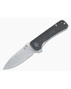 QSP Knives Hawk Damascus Shredded Carbon Fiber Liner Lock Flipper