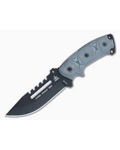TOPS Knives Steel Eagle 105C Black Linen Micarta Handles Traction Coated 1095 Hunter's Point Blade With Sawback