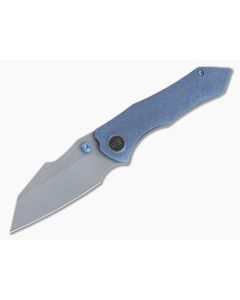 WE Knives High-Fin Gray Stonewashed 20CV Blue Titanium Frame Lock Folder WE22005-3