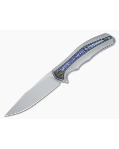 WE Knives Zonda Flipper Gray Titanium Handle CF and Flamed Ti Inlays Bead Blasted 20CV Clip Point Blade WE22016-2