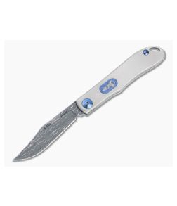 D Rocket Design Mini Lanny's Clip Point Vegas Forge Damascus Titanium Slip Joint Folder 0022