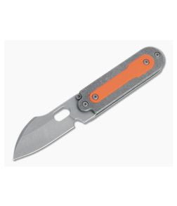 Serge Knife Co. Mid-Tech Bean Harpoon Acid Washed Nitro-V Orange G10 Inlay Titanium Slip Joint Top Flipper 003