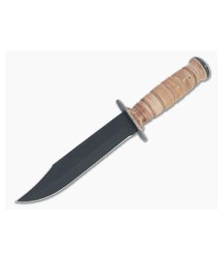 Case XX USMC Fighting Knife Black 1095 Grooved Leather Fixed Blade Knife 00334