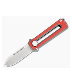 D Rocket Design Zr BarloX Stonewashed M390 Red G10 Zirconium Manual OTF Knife