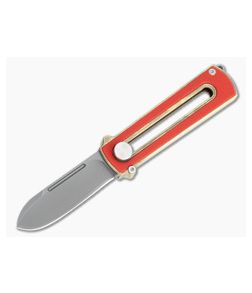 D Rocket Design Al Br BarloX Black PVD M390 Red G10 Al Bronze Manual OTF Knife