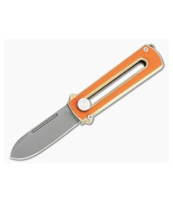 D Rocket Design Al Br BarloX Black PVD M390 Orange G10 Al Bronze Manual OTF Knife