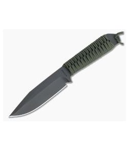 M. Strider Knives WP XL Hand Ground Clip Point Black PSF27 Green Paracord