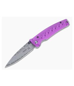 Mcusta Fusion San Mai Damascus Purple Aluminum Liner Lock Folding Knife 0162D
