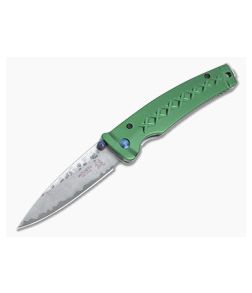 Mcusta Fusion San Mai Damascus Green Aluminum Liner Lock Folding Knife 0163D